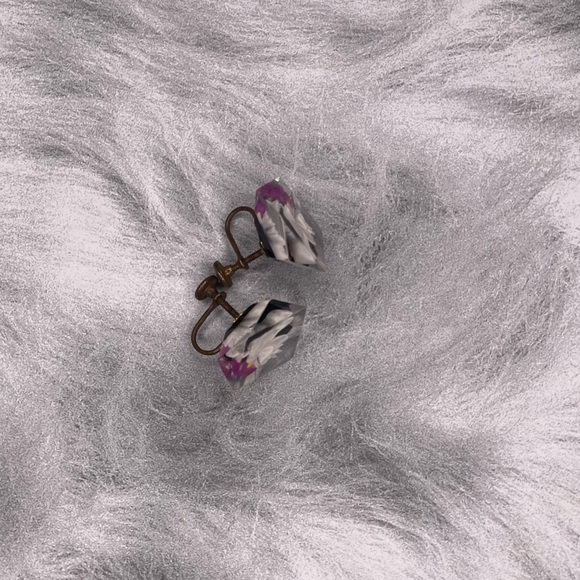 Vintage Lucite Orchid Floral screw on earrings - Vintage - Picture 2 of 3